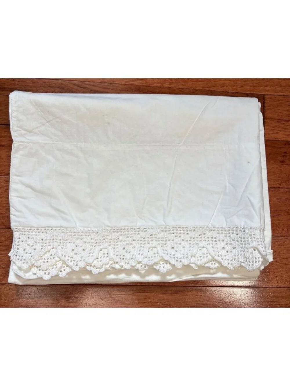 White Cotton Pillowcase Crocheted Lace Hem Antique Charm Vintage